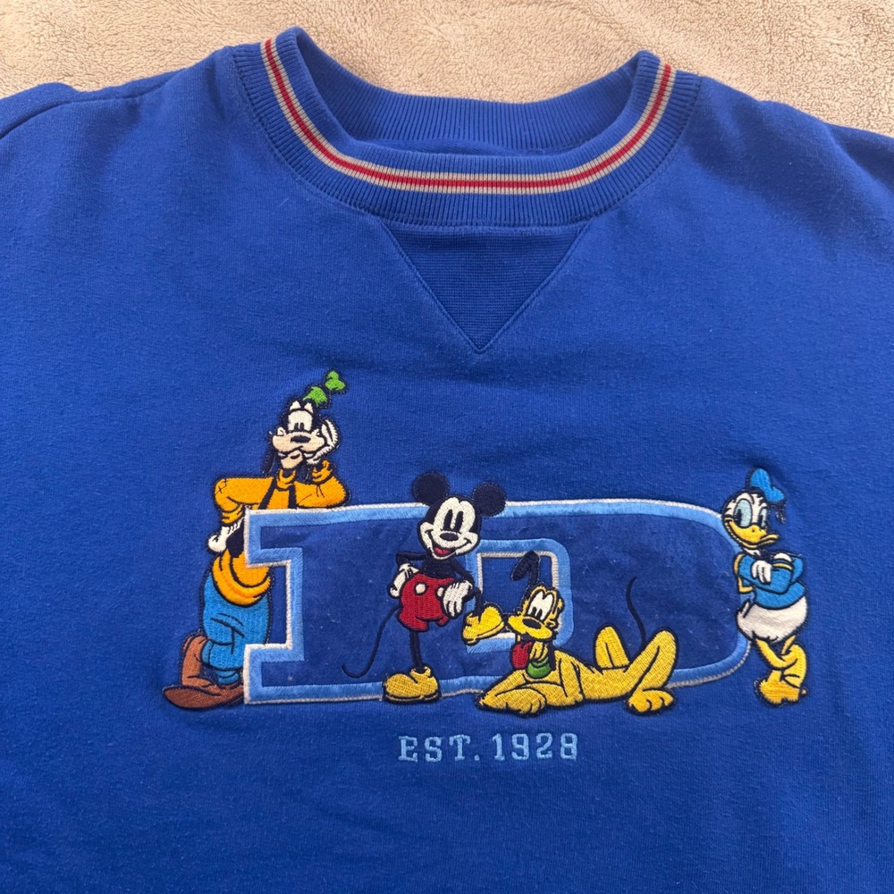 Walt Disney Mickey Mouse Friends Embroidered Blue Vintage Crewneck Sweatshirt M